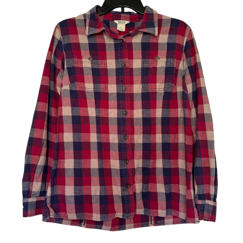 DULUTH TRADING CO woman's size medium M 100% cotton plaid flannel top shirt